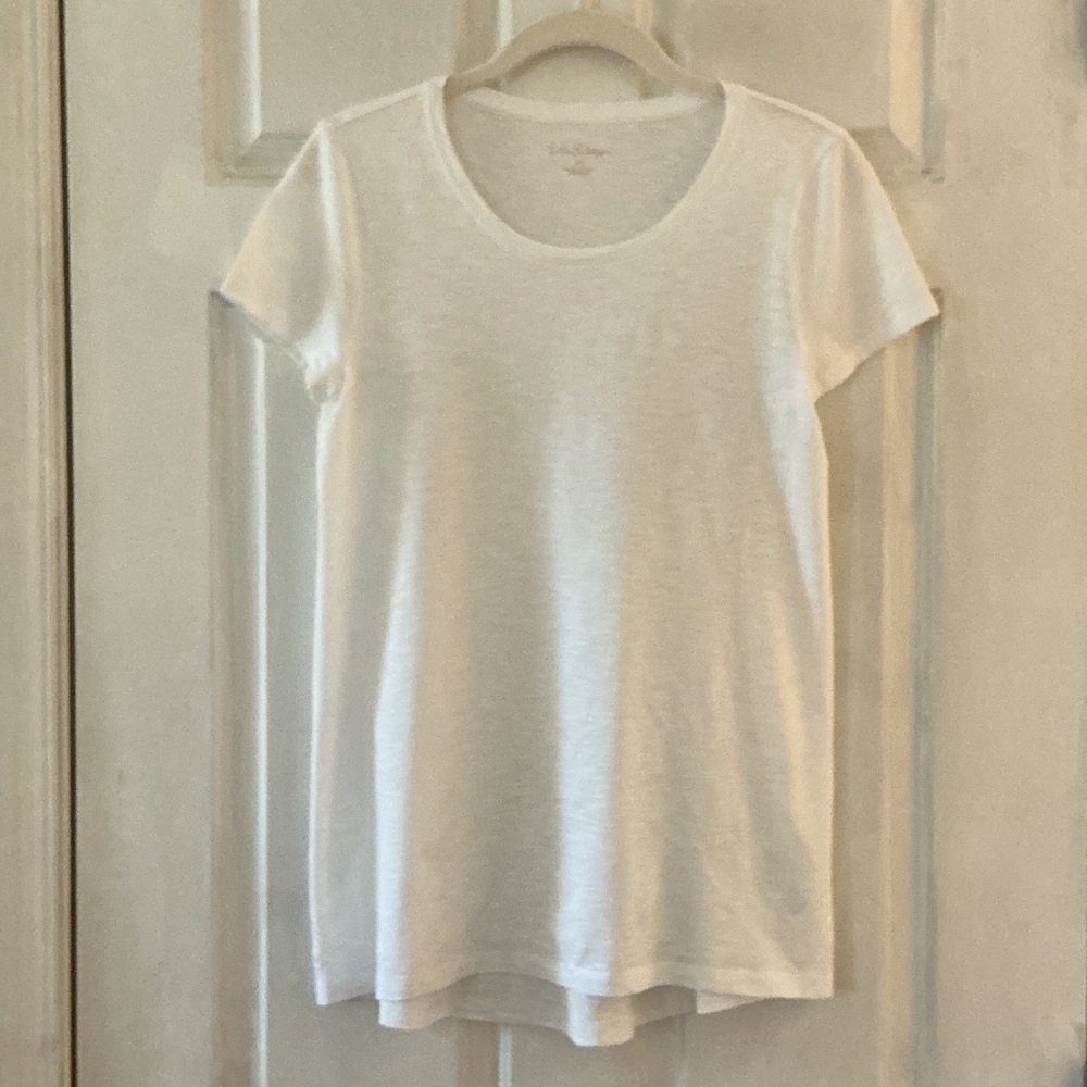 Lilly Pulitzer Resort White Scoop Neck Slub Cotton Jersey Knit ETTA Top EUC XS